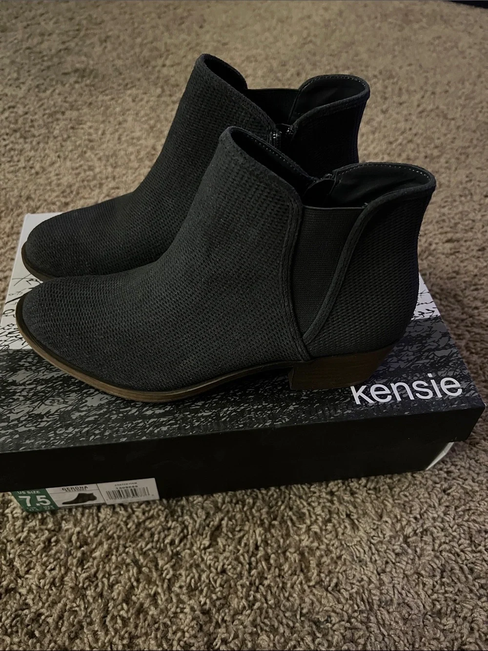 Kensie Charcoal Knit Ankle Booties with Low Heel